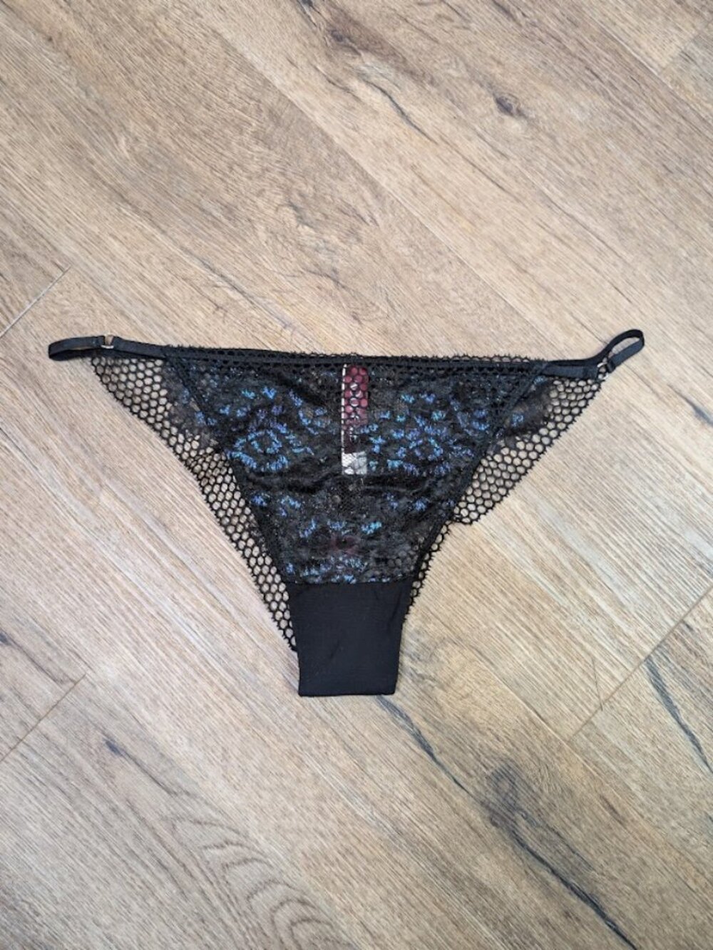 Adore Me Evah Cheeky Panty Black Iridescent Lace Mesh NWT Size L